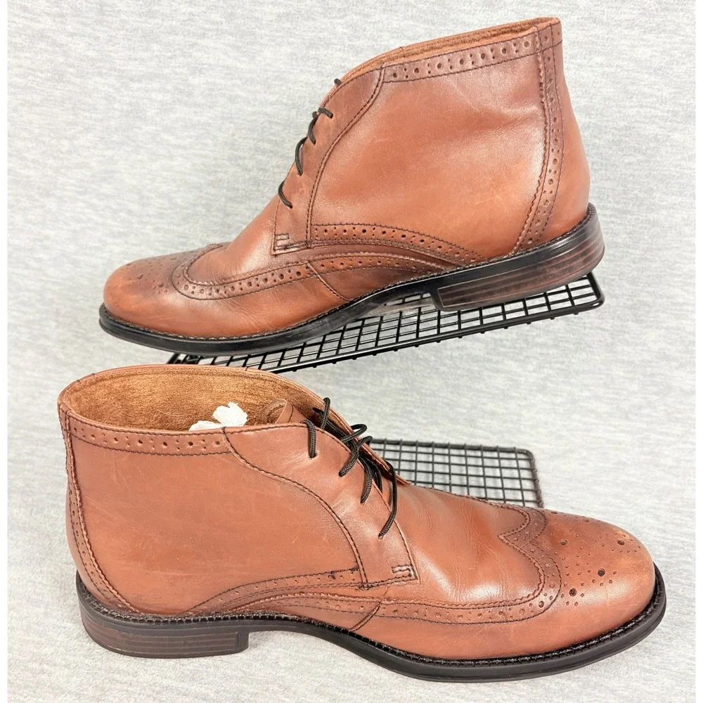 Nunn Bush Mens Tan‎ Leather Wingtip Chukka Boots Memory Foam 9.5M 81464-255